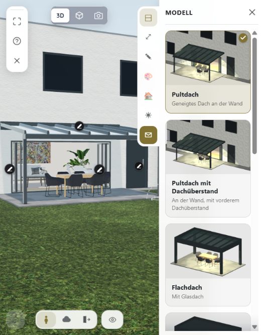 Karalus 3D-Planer mit Terrassendach und Auswahl für Dachform und Maße